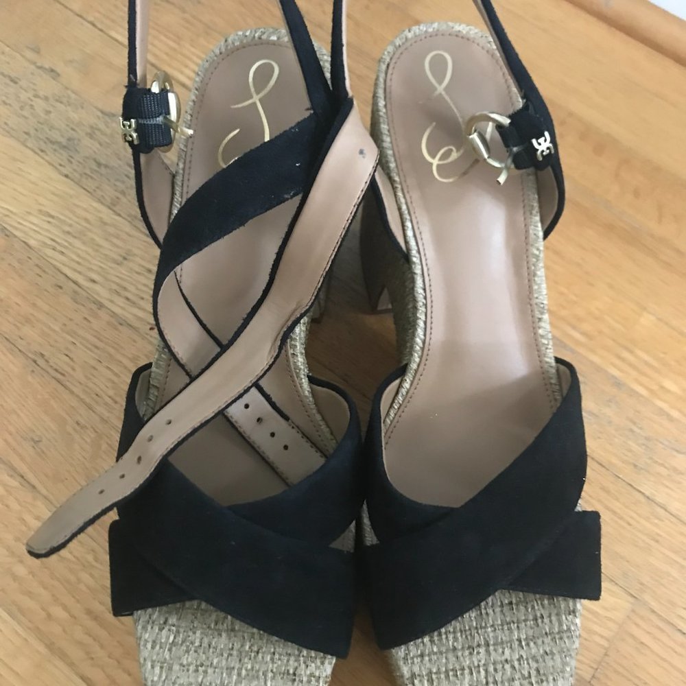 Black Platform Wedge Sandals with Ankle Strap - Picture 3 of 5